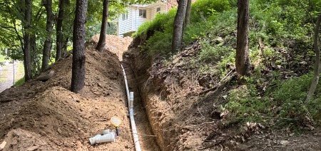 Open trench with a new service line run near Freeport, Pennsylvania