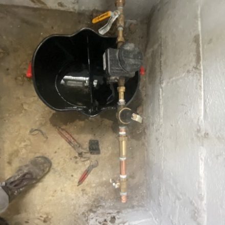 Interior water service and meter set