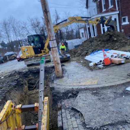 Street excavation with shoring in place
